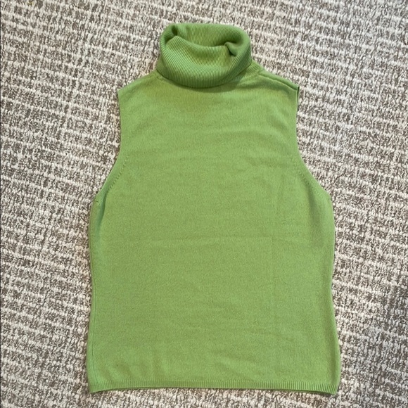 Green Sleeveless 100% Cashmere Turtleneck Sweater Sz M - Picture 2 of 5